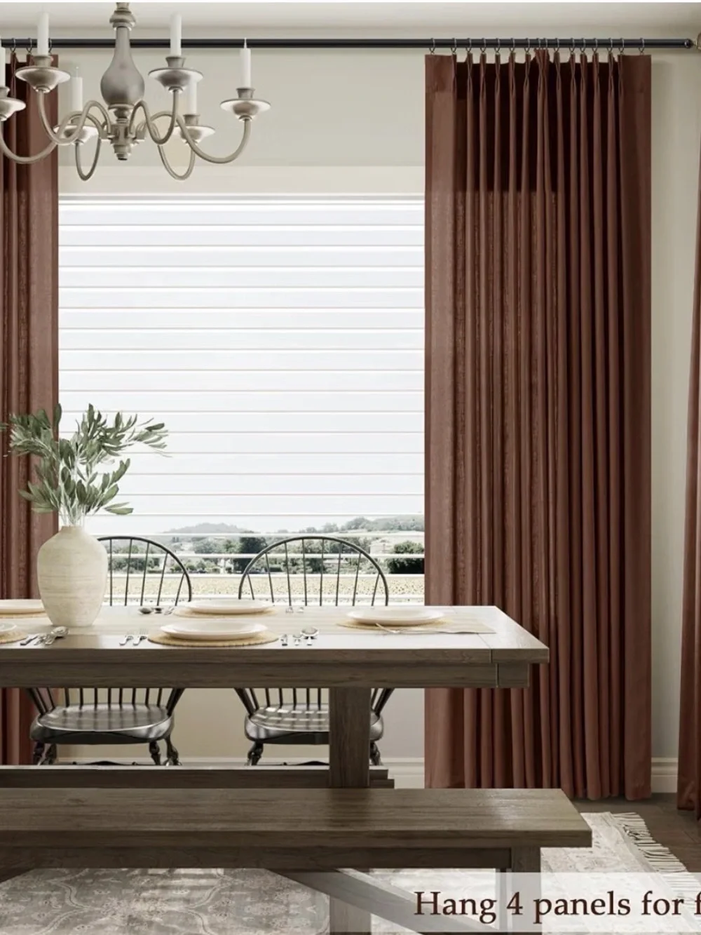 New Aersas Rustic Brown Pinch Pleated Linen Curtains 96 Inch Length 2 Panels